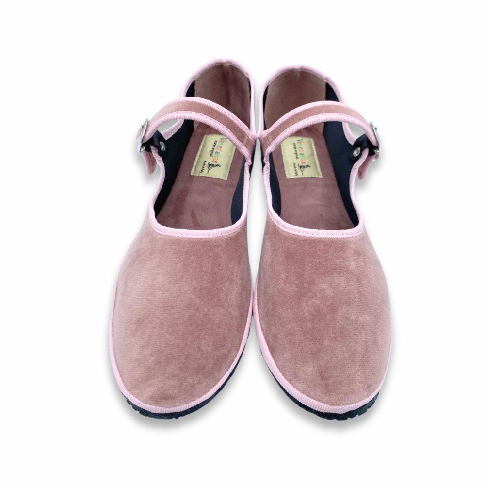 Frente merceditas terciopelo rosa palo de Venezianas. Carmen Shoes. Zapatería online. Torrelavega.