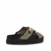 Sandalias cruzadas rafia negra y dorada de la nueva colección de Mou.
