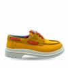 Náuticos Birmingham lona y piel color amarillo con cordones naranja de Art Metropolitan Shoes. Náuticos lona color amarilla con refuerzos de piel del mismo color, cordones naranja de la nueva colección para hombre de Art Metropolitan Shoes.
