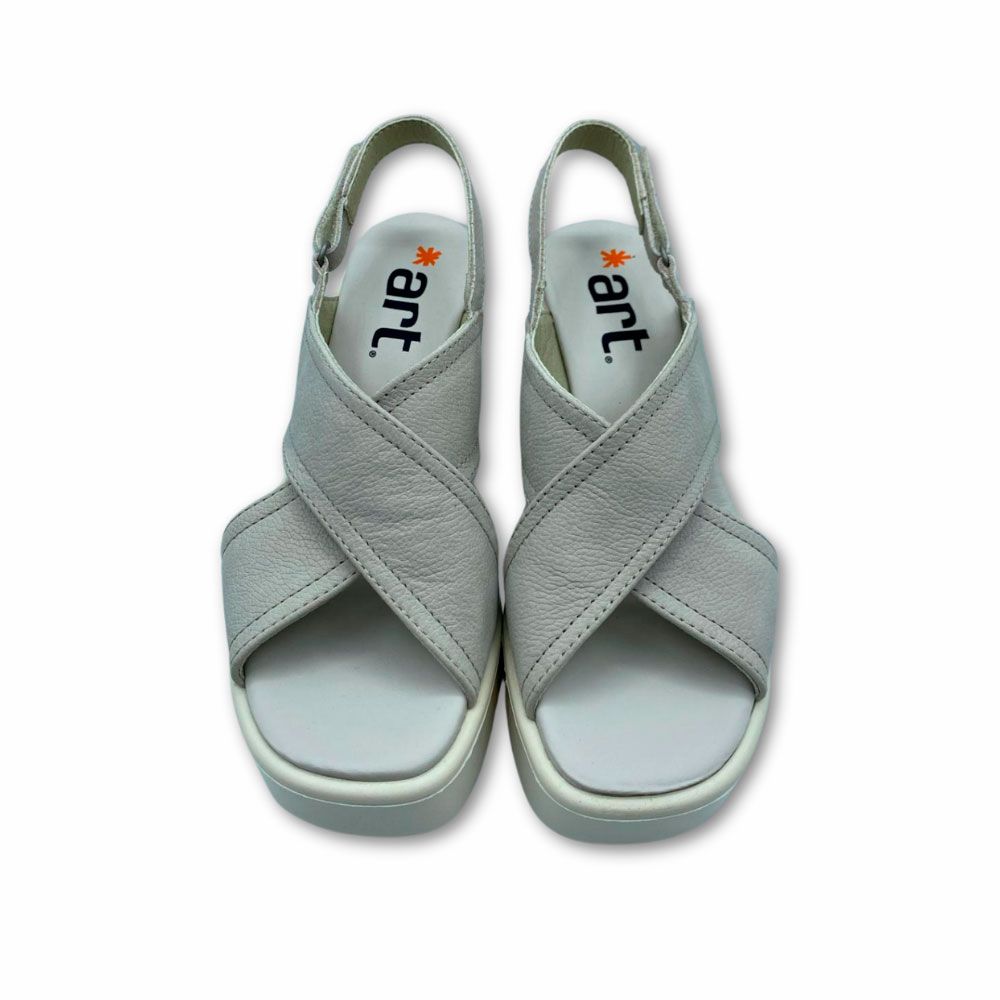 Sandalias cruzadas beige con plataforma y tacón bloque de Art.