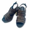 Sandalias de cuero trenzado color marrón oscuro metalizado con plataforma y tacón bloque alto de Pons Quintana.