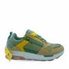 Zapatillas deportivas para hombre en nylon color verde con refuerzos de ecopiel color cuero y mostaza de Jeep.