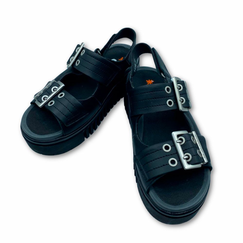 Sandalias negras con doble hebilla y plataforma de Art.