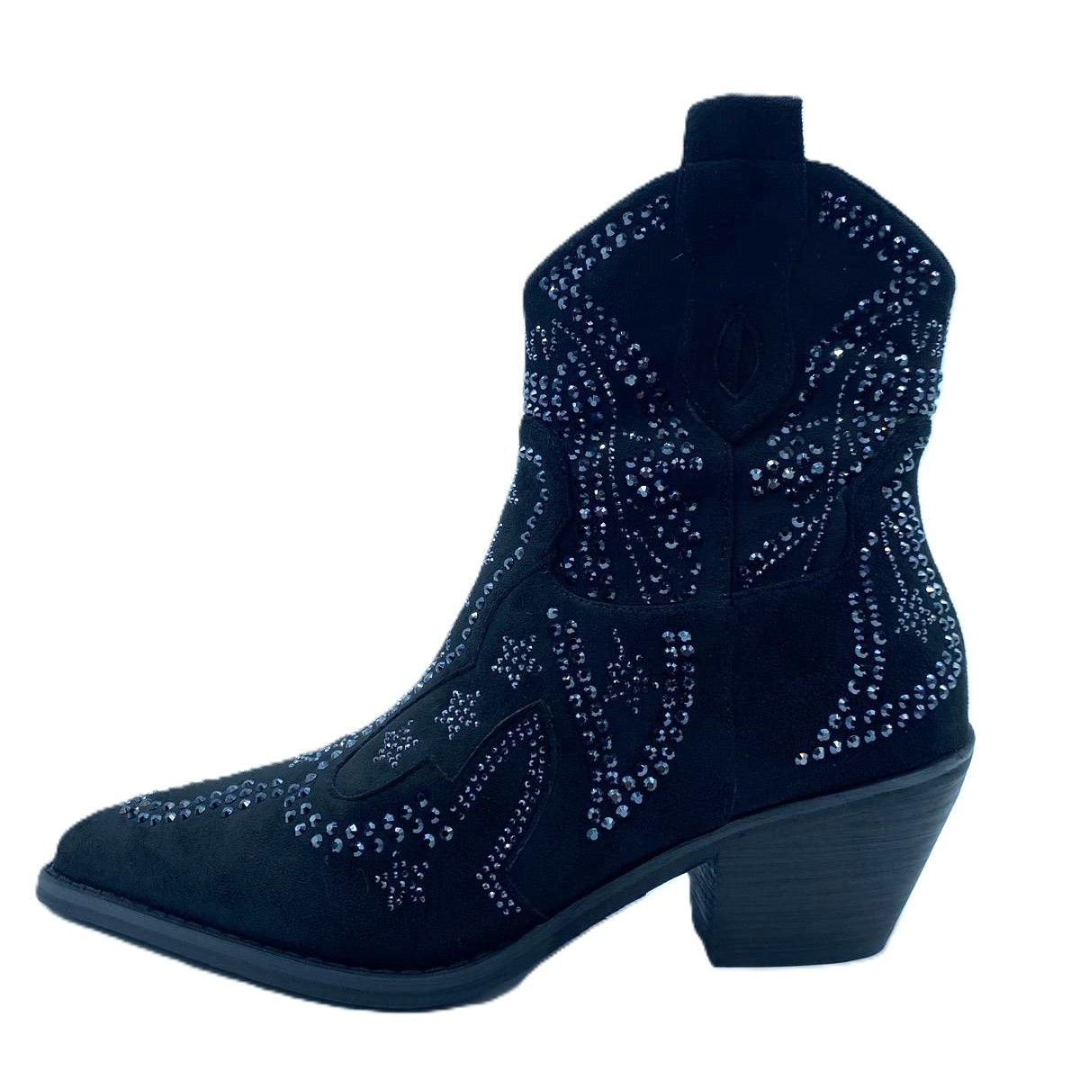 Botin campero con brillantes negro 048