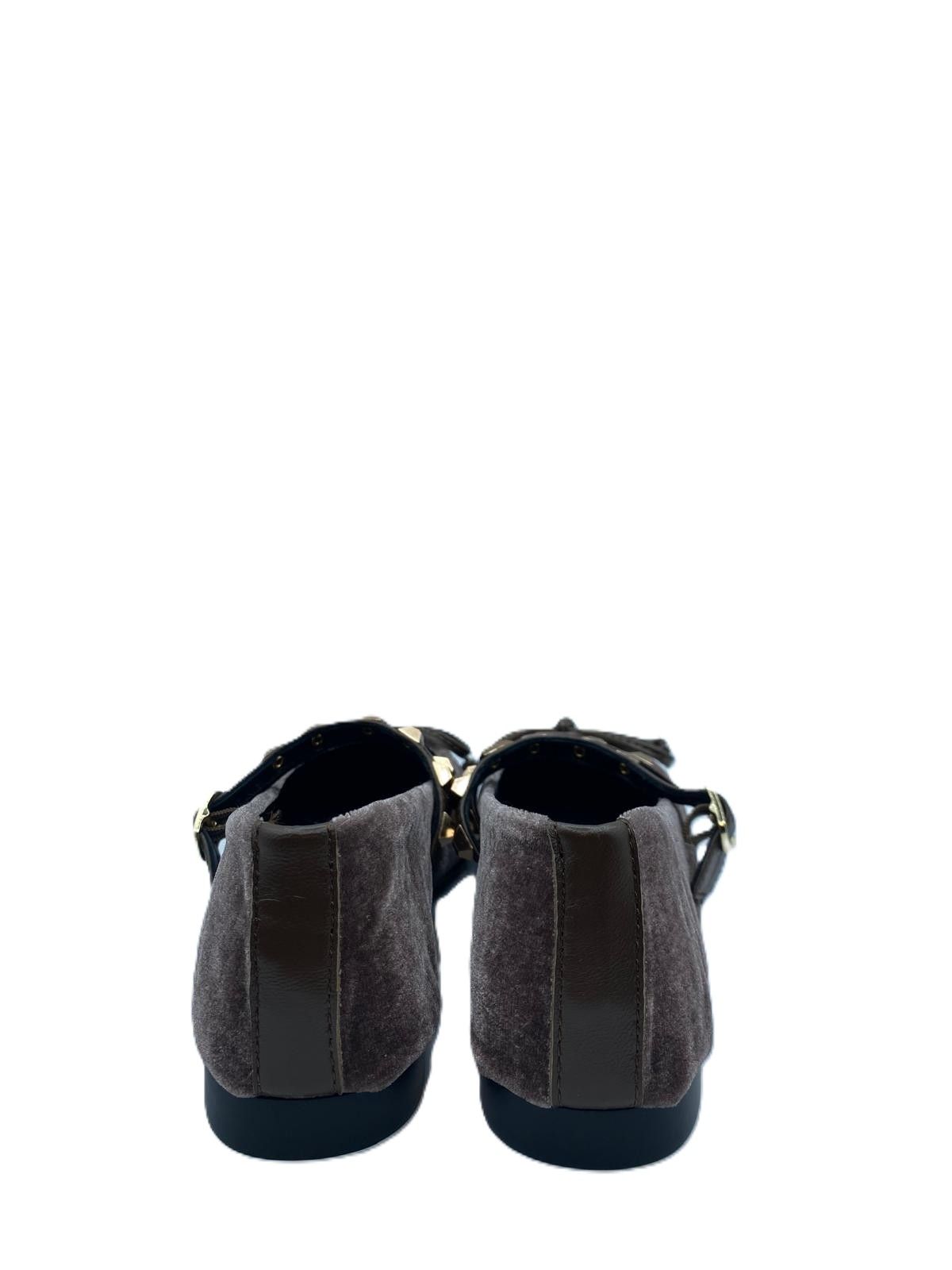 Zapato plano en terciopelo con doble hebilla - Marrón 054