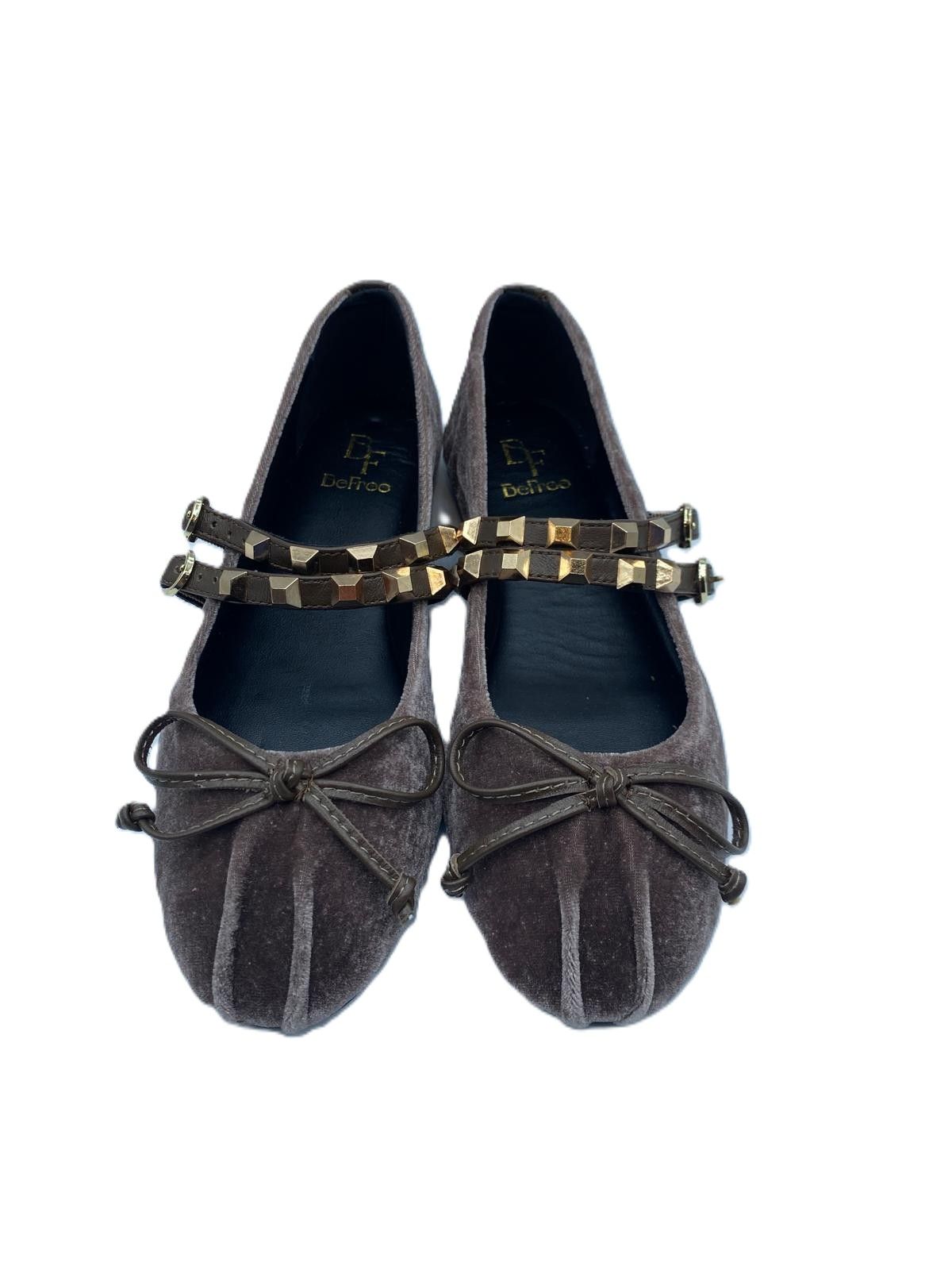 Zapato plano en terciopelo con doble hebilla- Marrón 055