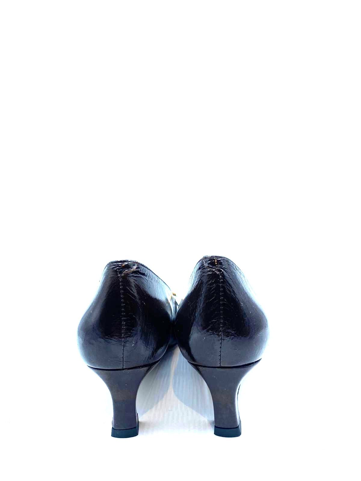 Zapatos tacón bajo - Angel Halarcon negro con ribete dorado 009