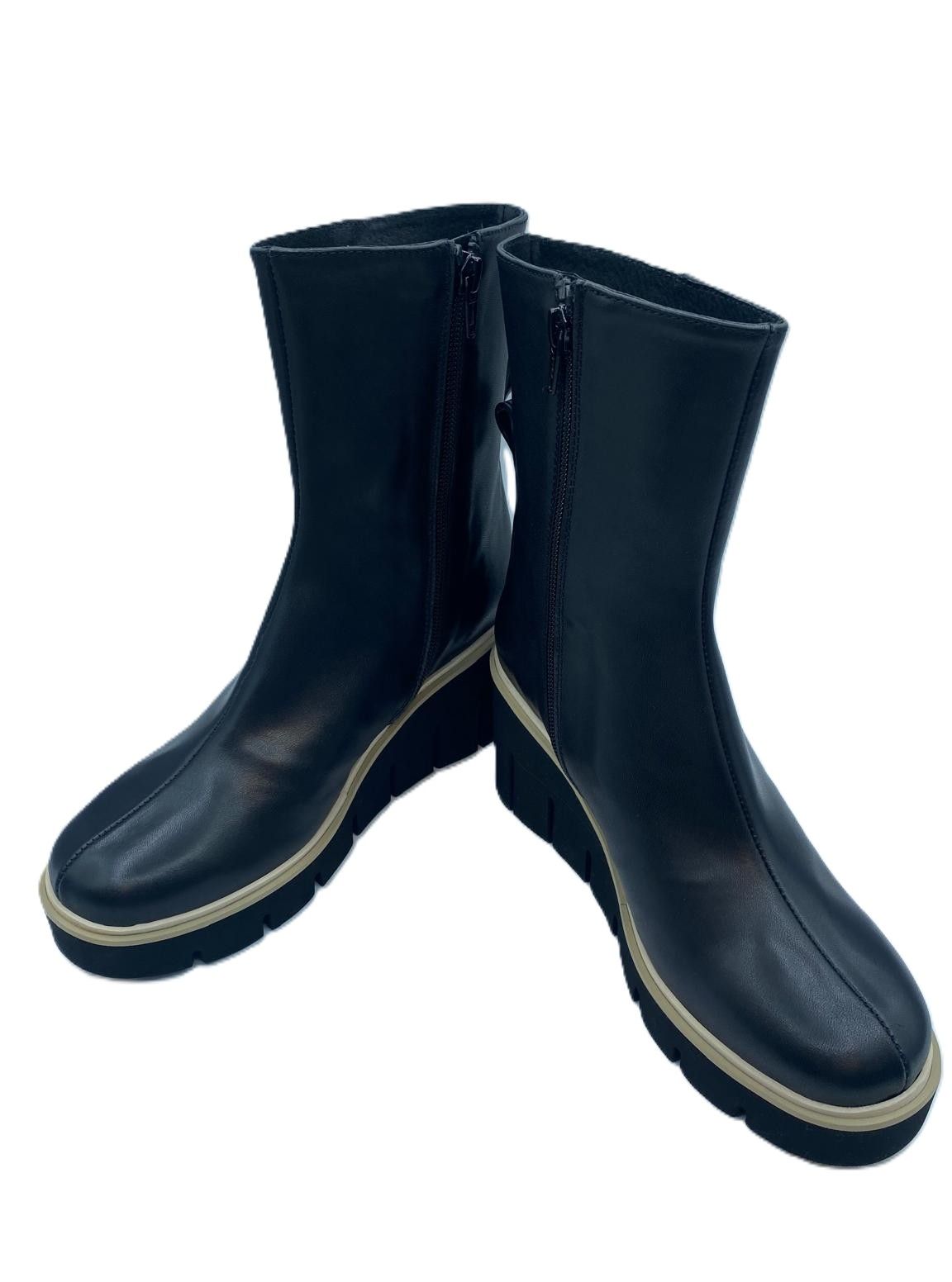 Bota de cuña con adorno beige - Negro 0036