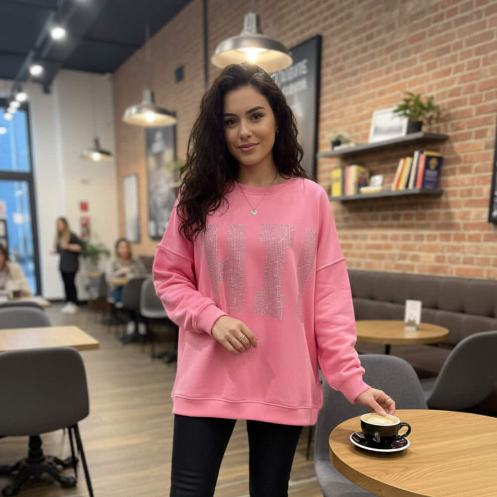 Outfit mujer Sudadera temporada para mujer en rosa con brillos