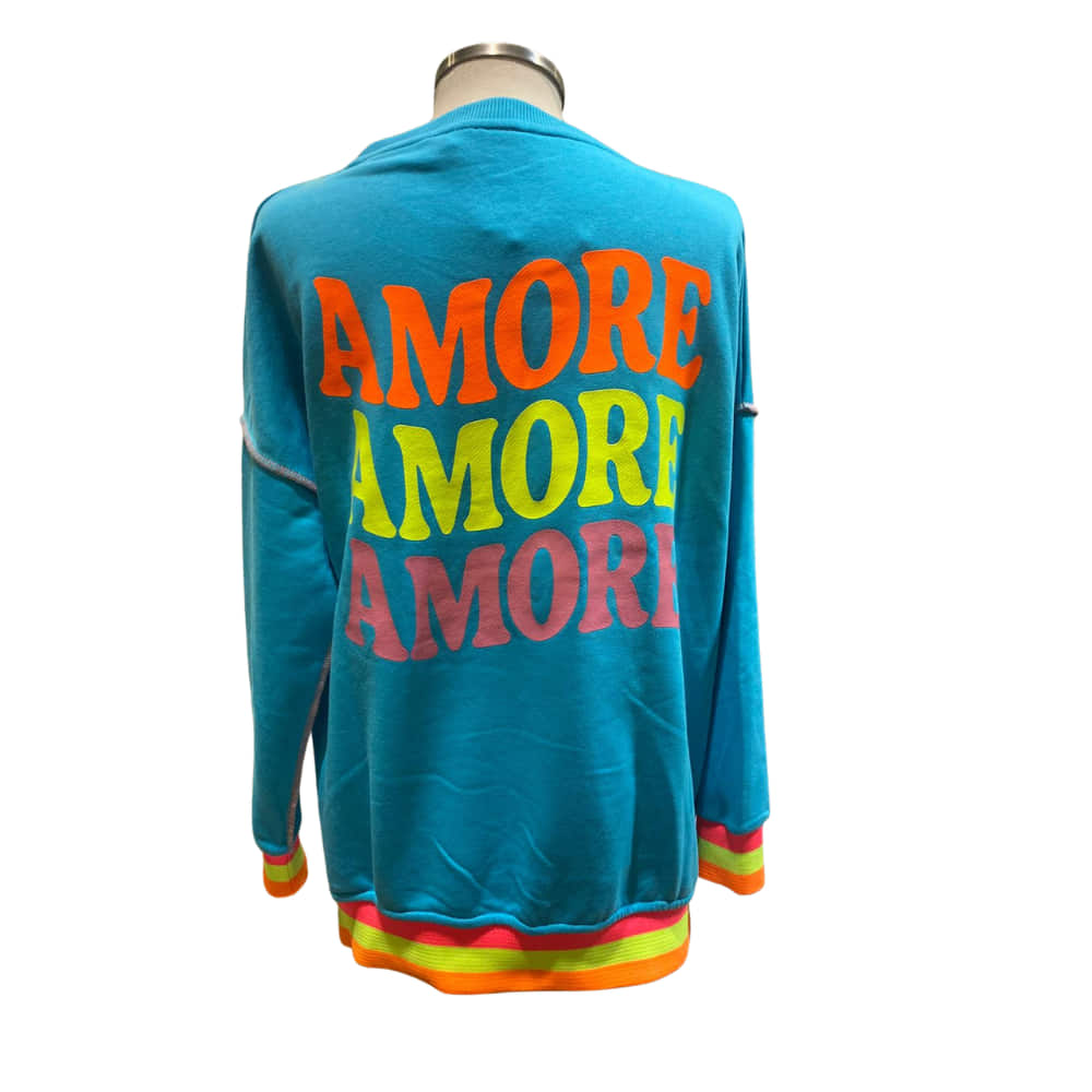 Sudadera AMORE en azul para chica parte trasera