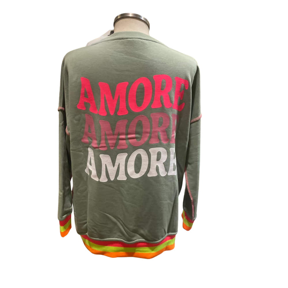 Sudadera AMORE temporada para mujer en verde parte trasera