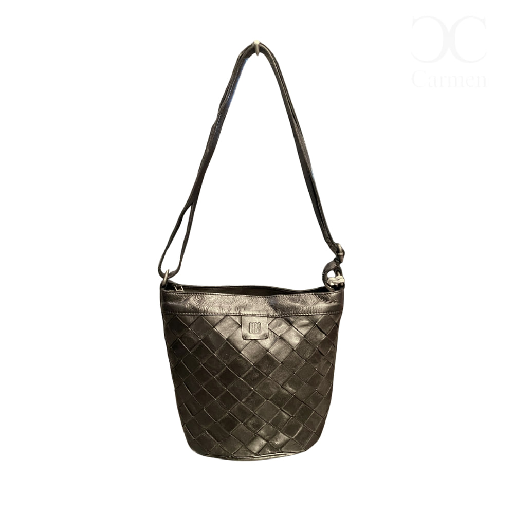 Bolso M Bandolera en piel trenzada Negro BIBA