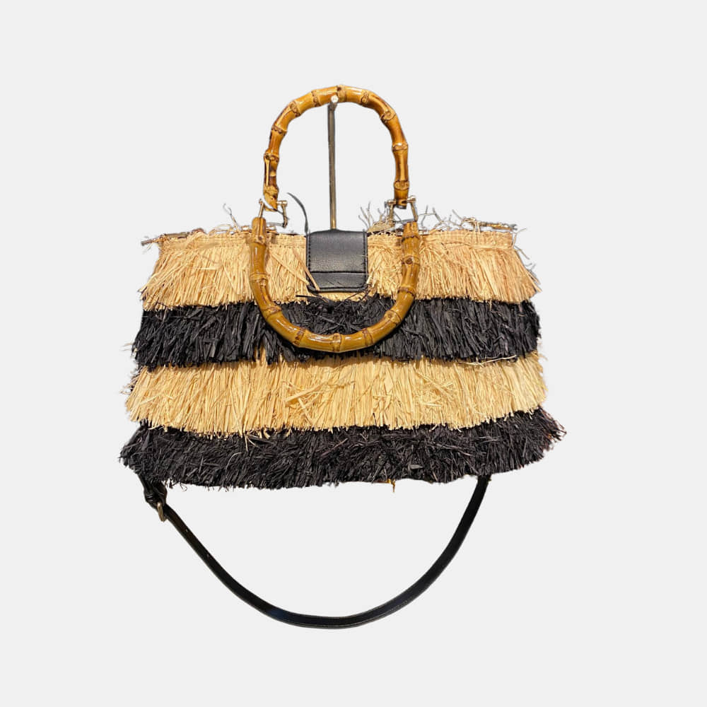 Bolso Paja Negro RUE MADAME detrás