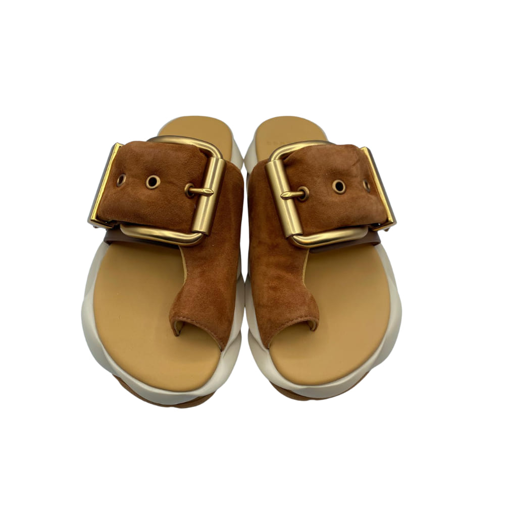 Sandalia Ring toe Velour Marrón frente Sandalia Ring toe Velour Marrón frente