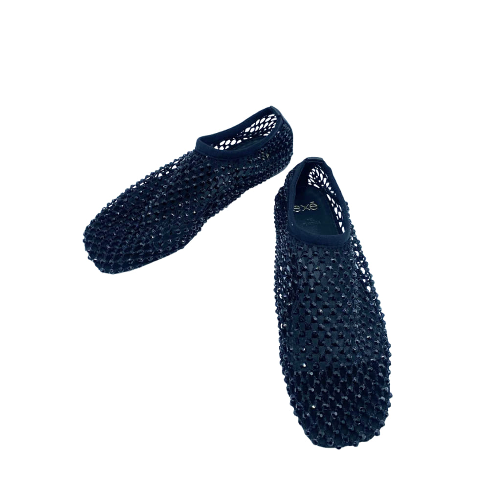 Sandalia baja Rejilla Strass perfil Sandalia baja Rejilla Strass perfil en negro