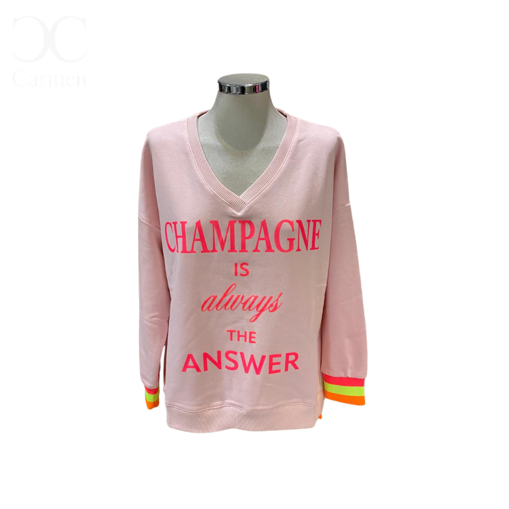 Sudadera en rosa Champagne con mangas tricolor