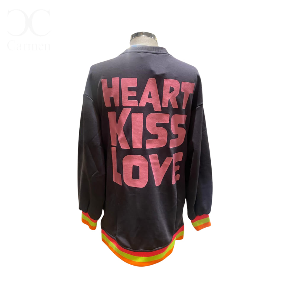 Sudadera gris Heart con mangas tricolor trasera