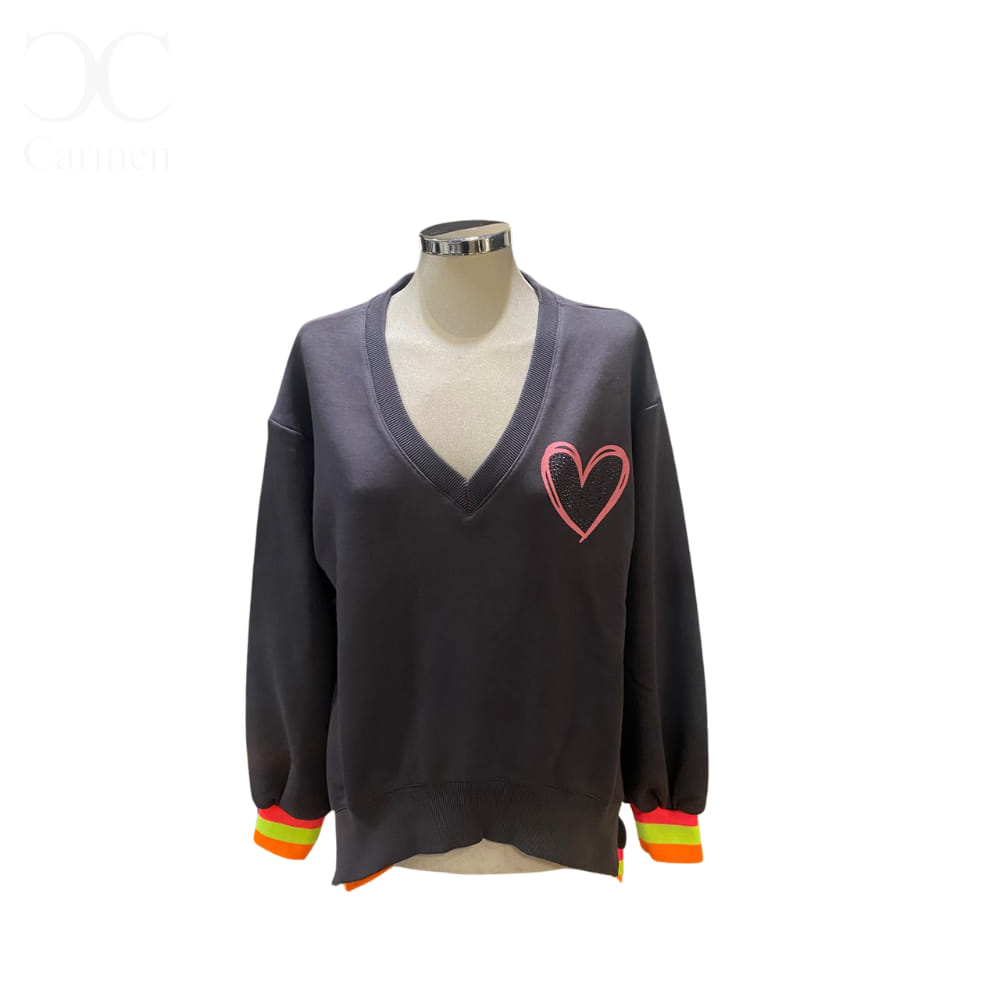 Sudadera gris Heart con mangas tricolor