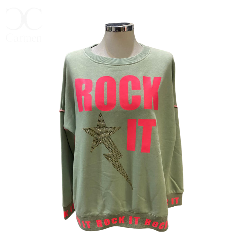 Sudadera verde Rock It con rayo central de tachuelas.