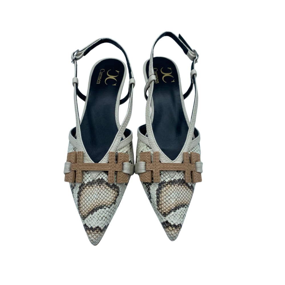 Zapato Salon Beige Grabado Serpiente frente Zapato Salon Beige Grabado Serpiente frente