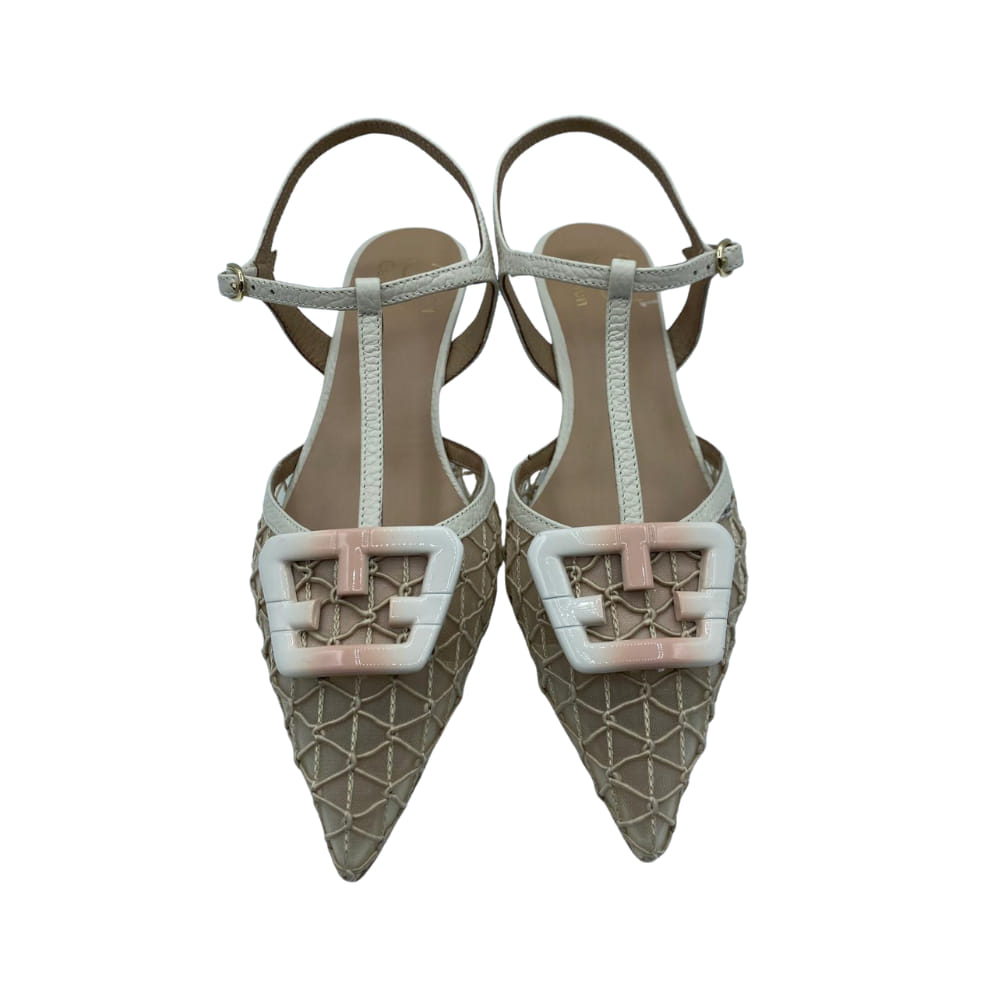 Zapatos Rejilla Beige Dorado con detalles degradados frente