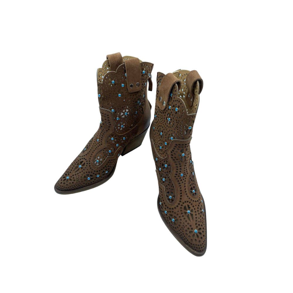 Botin campero con apliques turquesa perfil