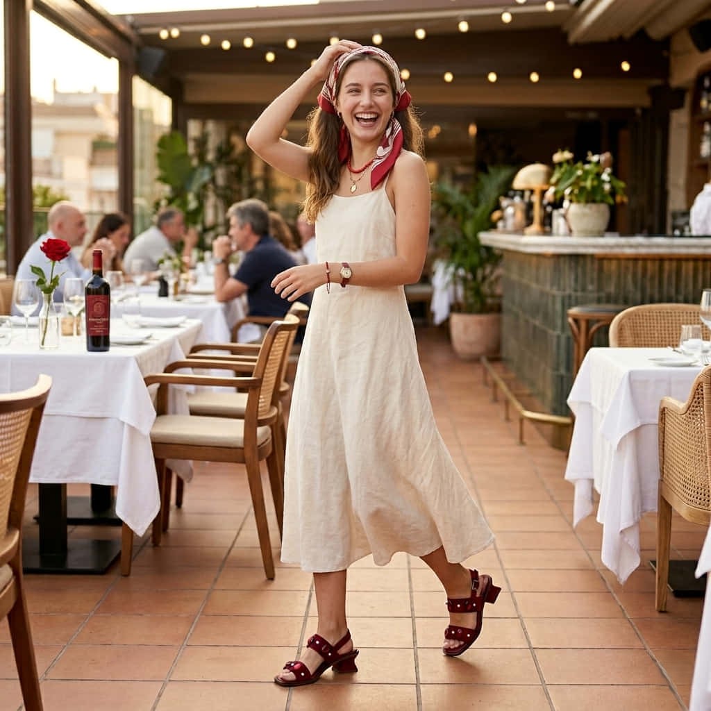 Outfit chica llevando Sandalias roja en velour