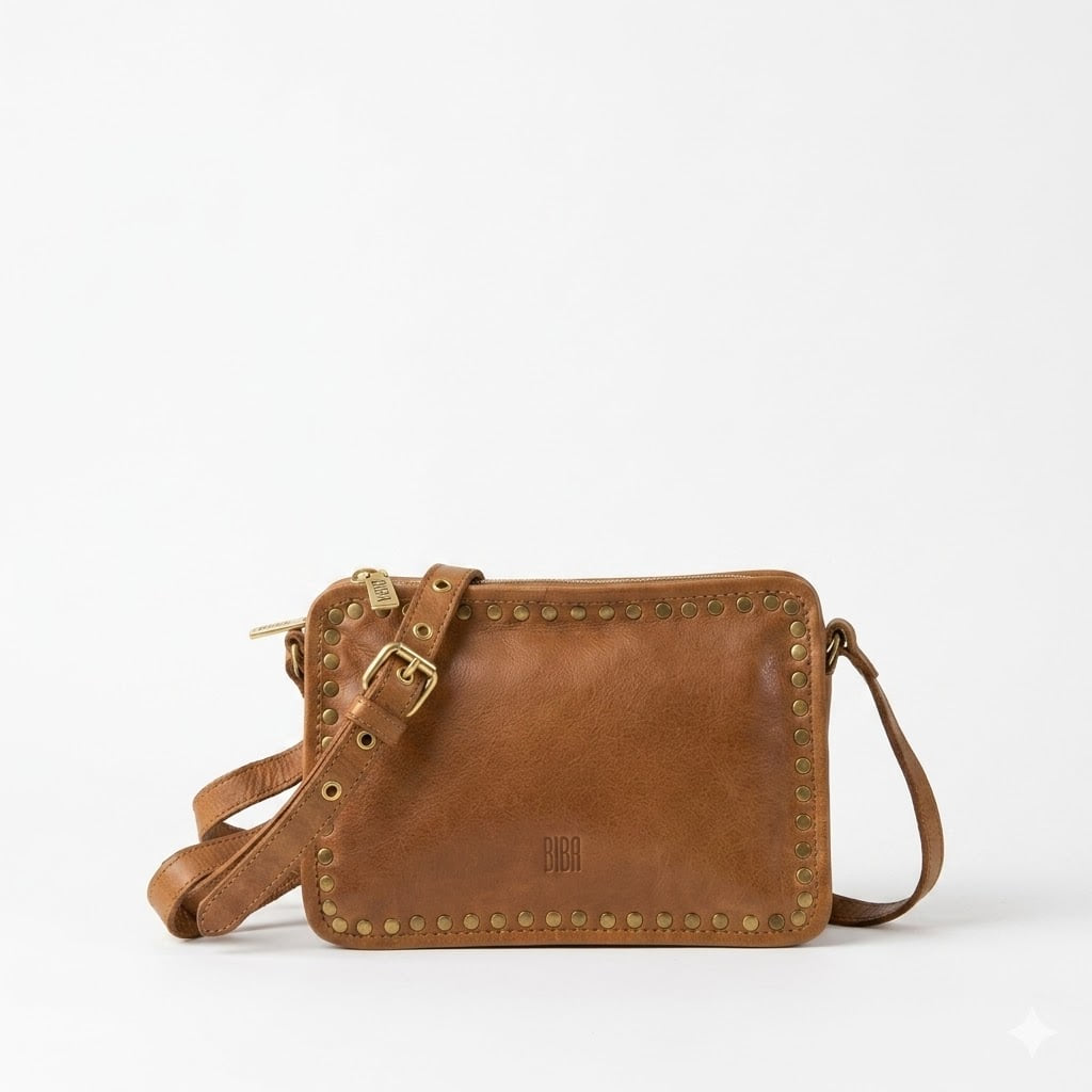 Bolso Bandolera Rock Cuero vista delantera con cremallera.