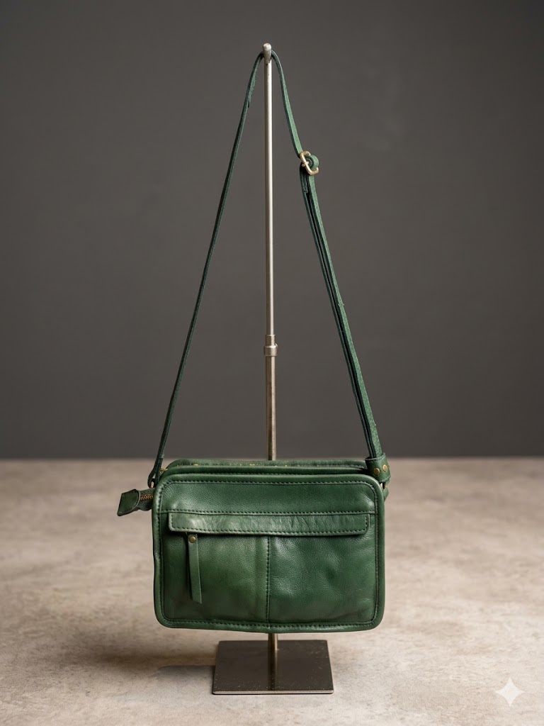 Bolso Bandolera rock vista trasera, delante con tachas.