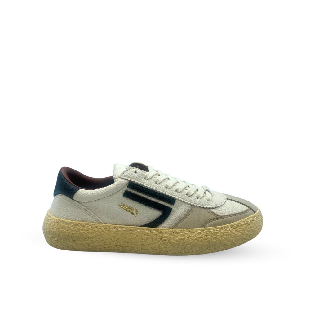 Deportivas Puraai Combi Blanca-Gris con franja Negra para chico con materiales biodegradables.