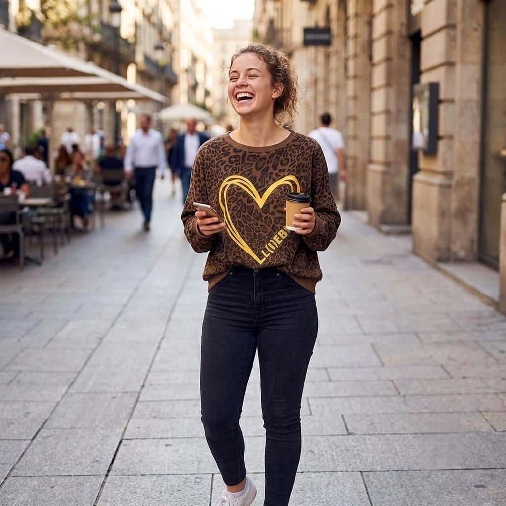 Outfit de chica con sudadera animal print