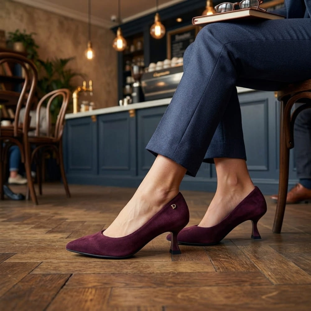 Zapato Salón Ante Granate - Donna Serena con tacón estilizado.