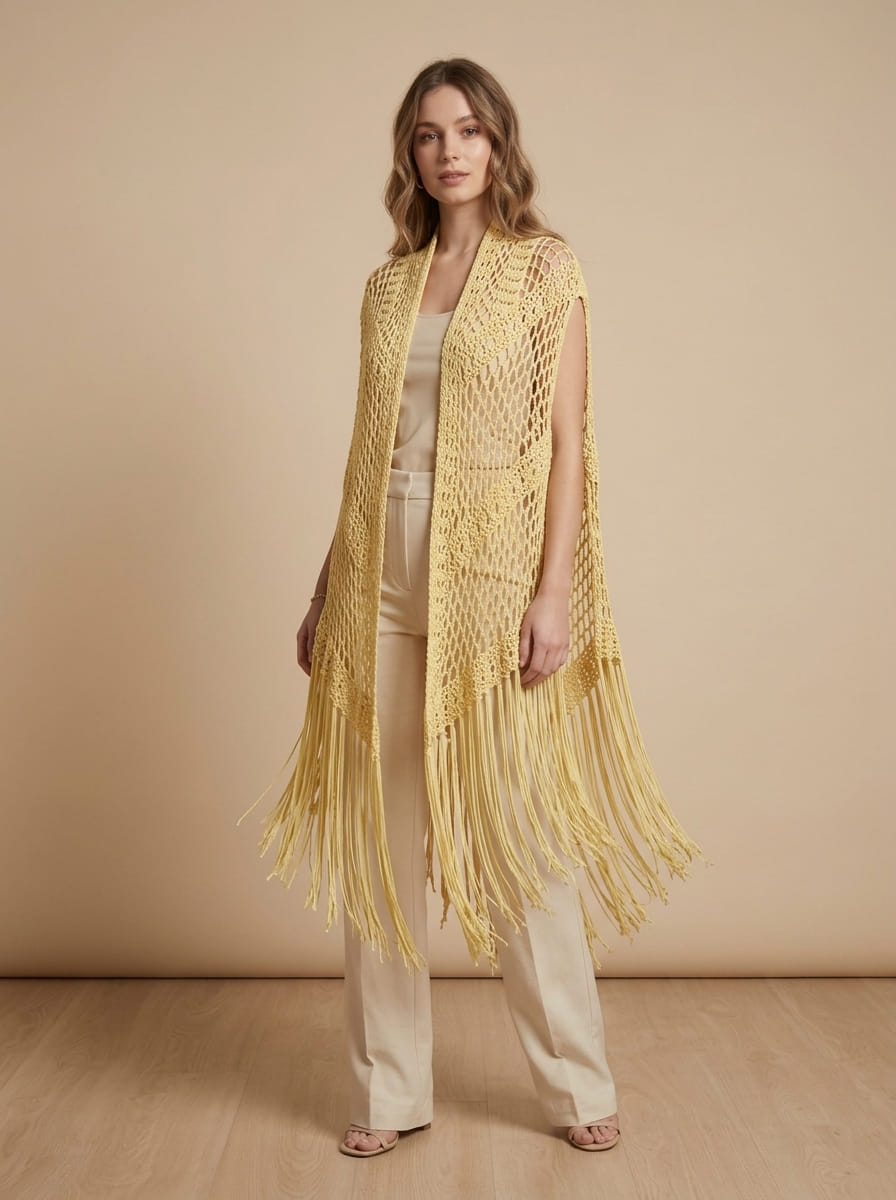 Outfit con chal de hilo de bambú Amarillo Seda