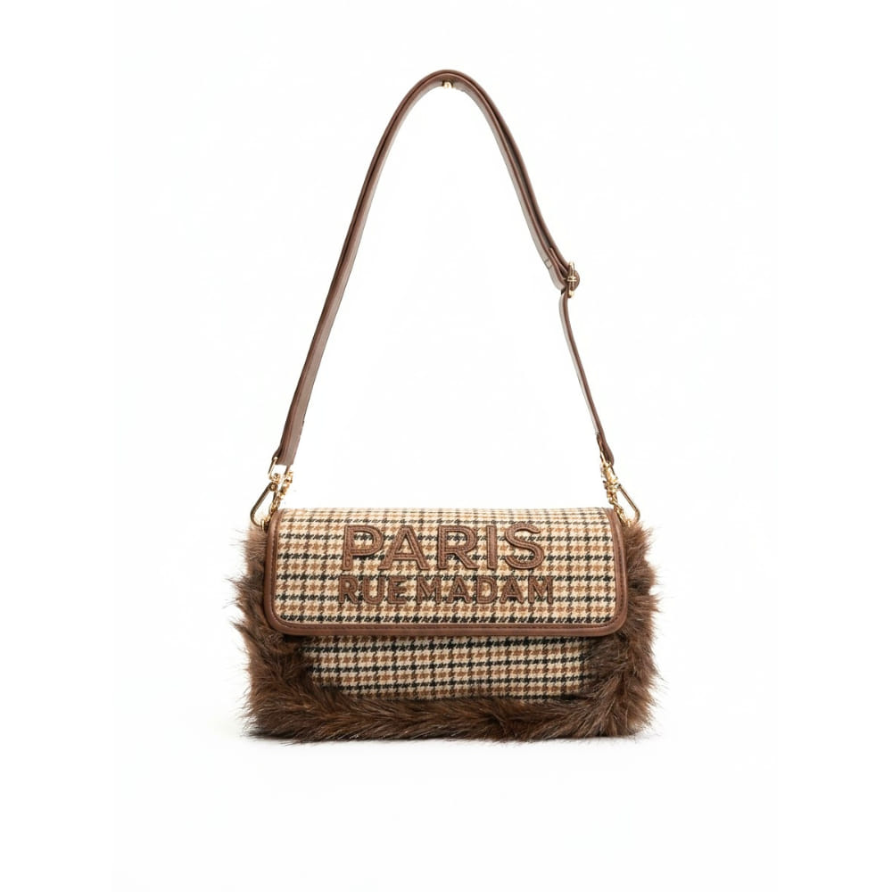 Bolso Bandolera con Solapa de Cuadros y Pelo Rue Madam con cierre magnético