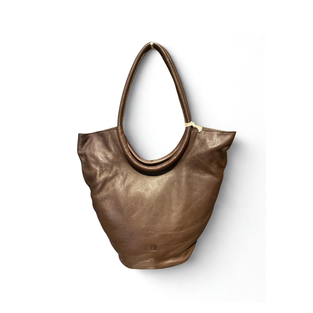 Bolso Shopping Bag de piel Ovalado Marrón BIBA con asas y cremallera