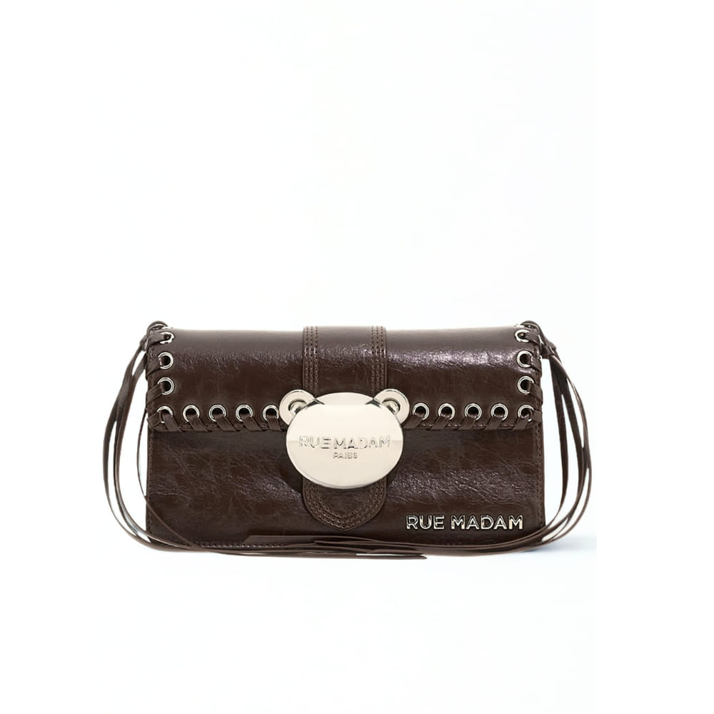 Bolso Teddy con Tachas Marrón Rue Madam de hombro con broche Teddy plateado