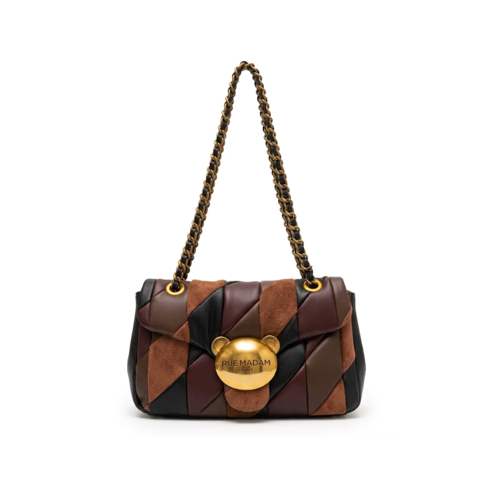 Bolso de hombro Patchwork doble textura Teddy con solapa