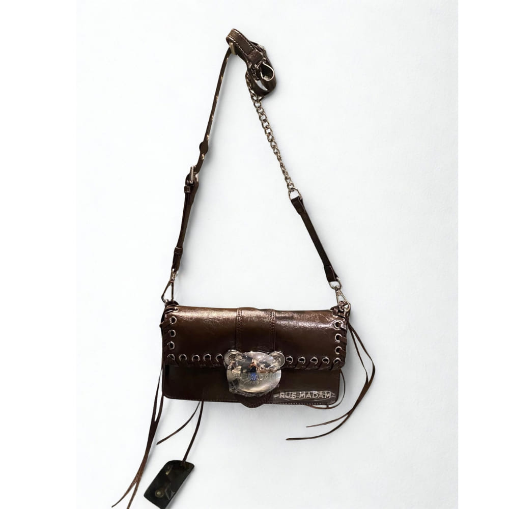 Bolso de hombro Teddy con Tachas Marrón Rue Madam con cintas y flecos