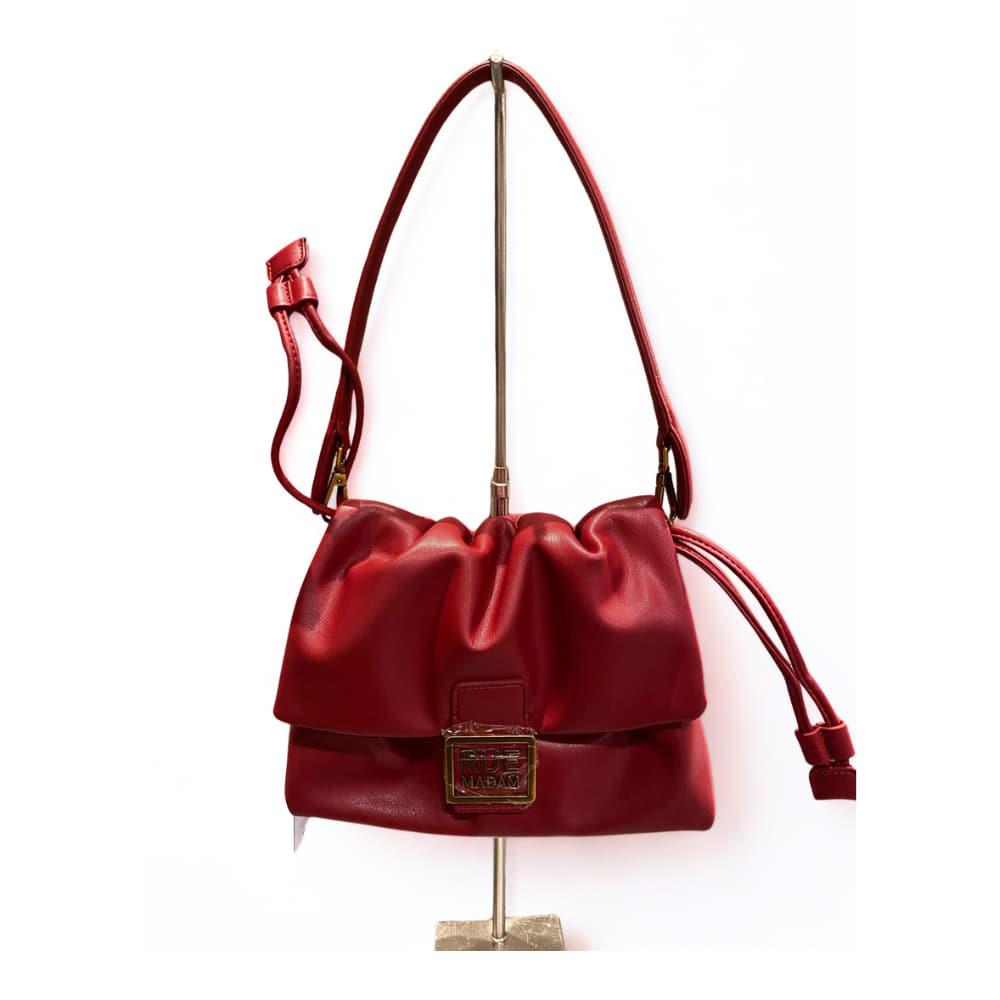 Bolso de hombro con cordón Rue Madam rojo grana con solapa