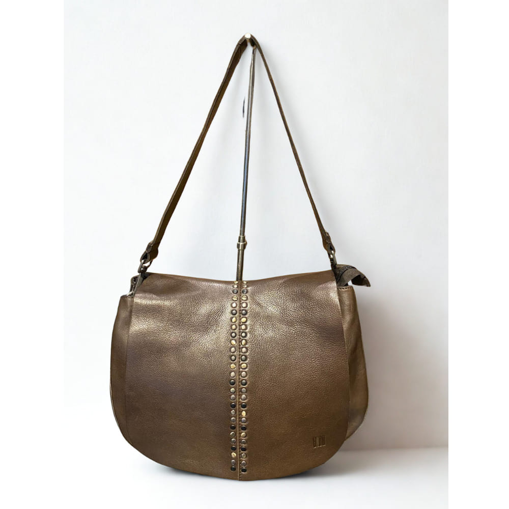 Bolso de solapa con tachas Talla M Marrón con cremallera