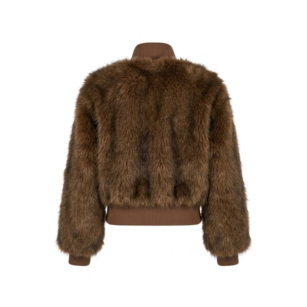 Bomber con Pelo Marrón de Cuello Alto trasera con puños y cintura acanalada de Canadian.