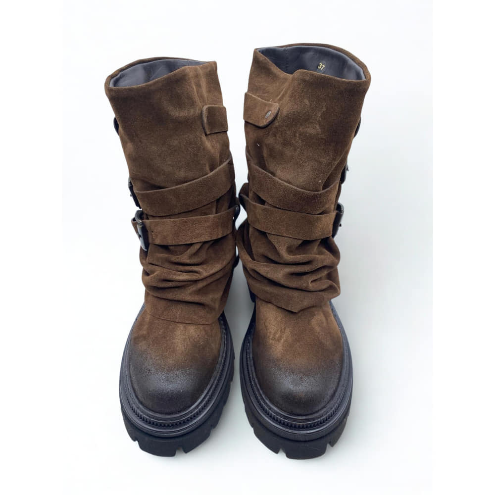 Bota Polaina Sport Ante con tres hebillas Marrón Mimmú frente de punta redonda degradada