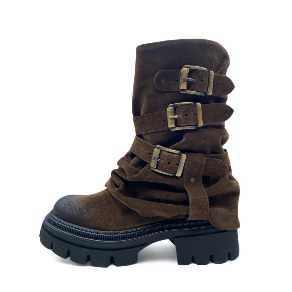 Bota Polaina Sport Ante con tres hebillas Marrón Mimmú de suela track