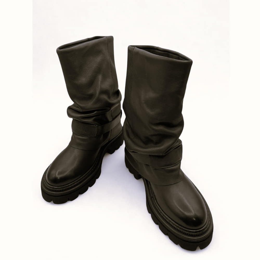 Bota Polaina Sport en Piel Marrón Choco perfil con cremallera