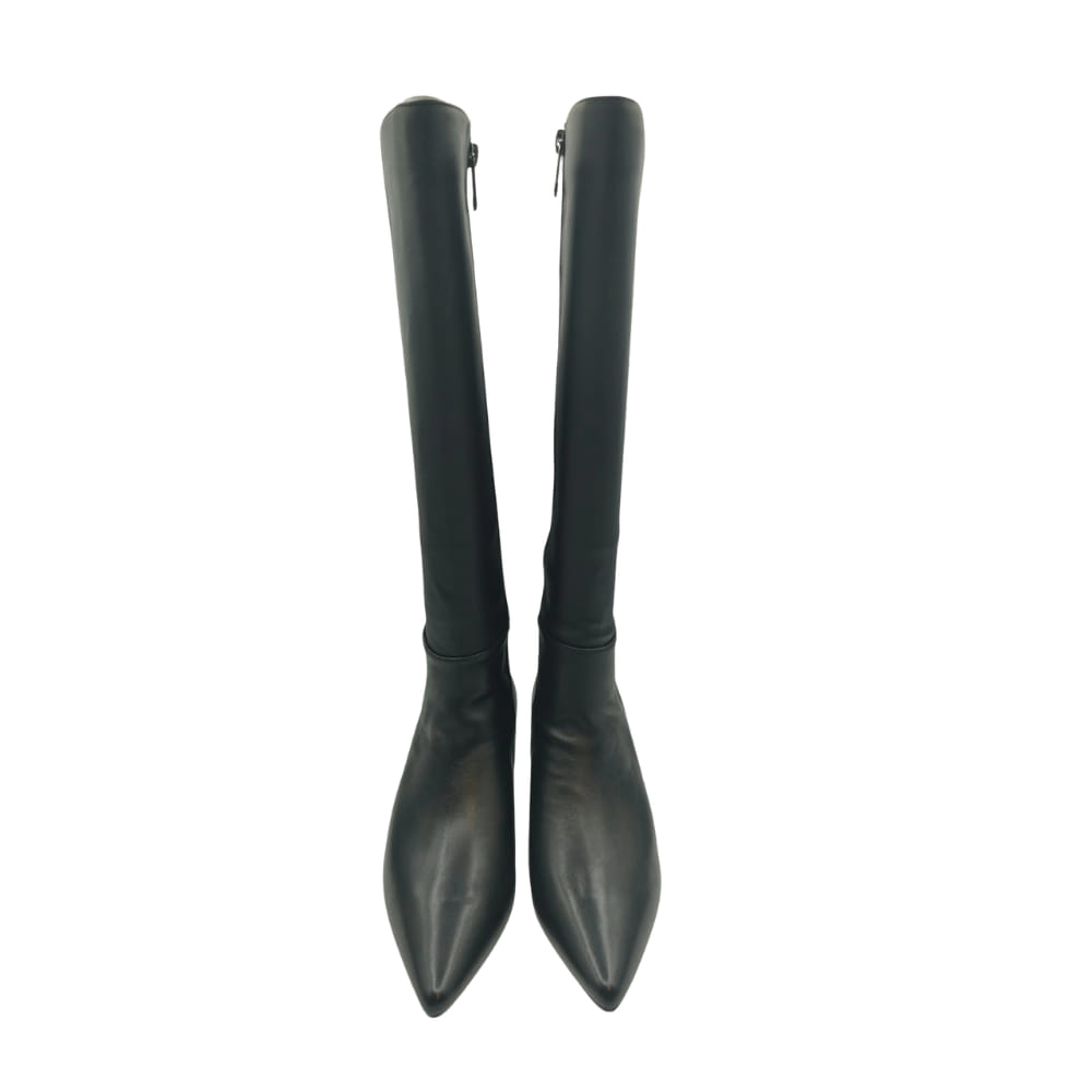 Bota alta de piel Burdeos con tacón Kitten medio Donna frente de punta afilada