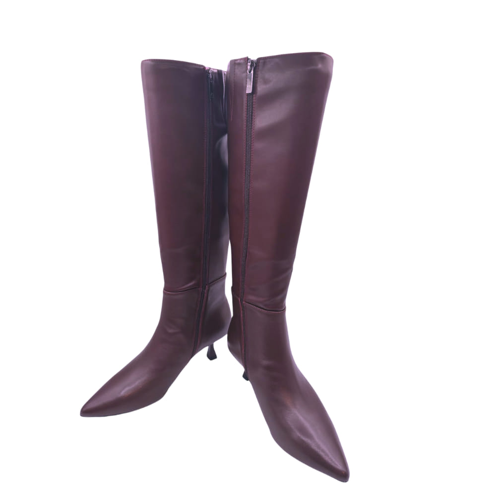 Bota alta de piel Burdeos con tacón Kitten medio Donna perfil con cremallera