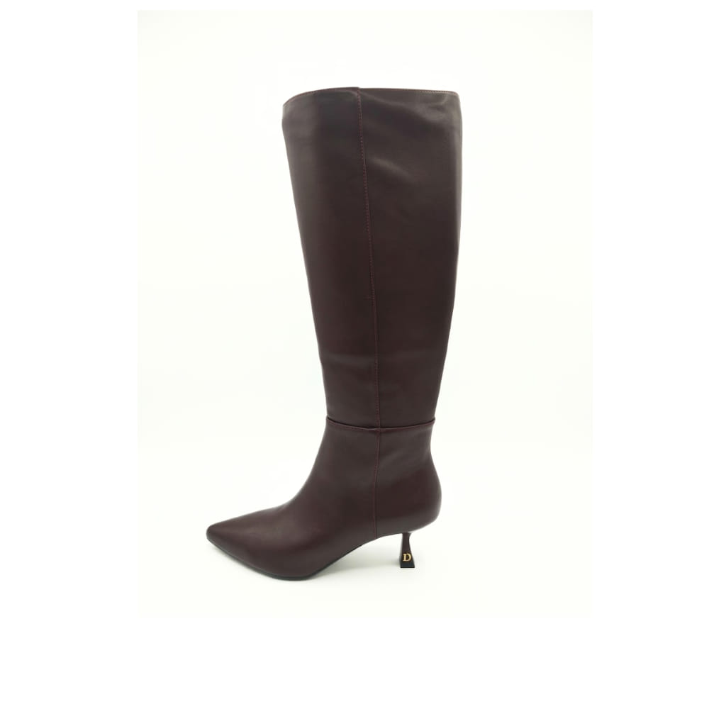 Bota alta de piel Burdeos con tacón Kitten medio Donna de mujer