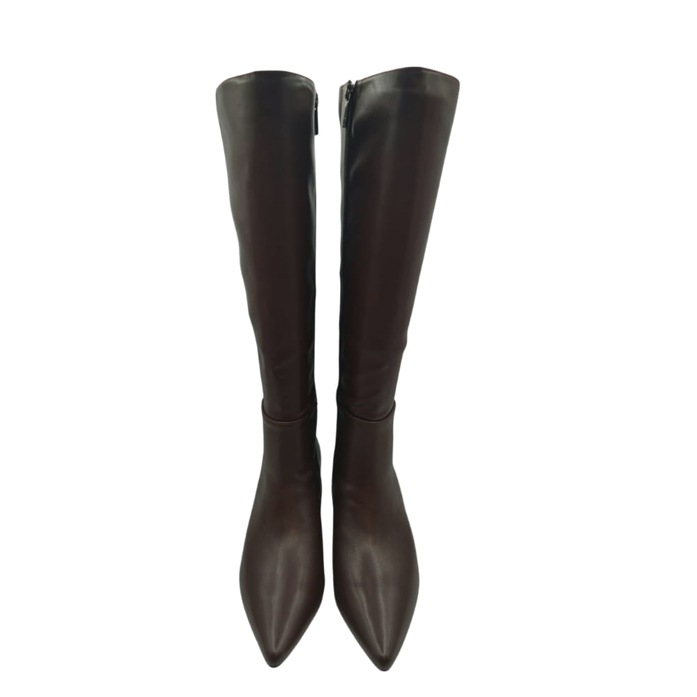 Bota alta de piel Negro con tacón Kitten medio Donna frente ligeramente afilado