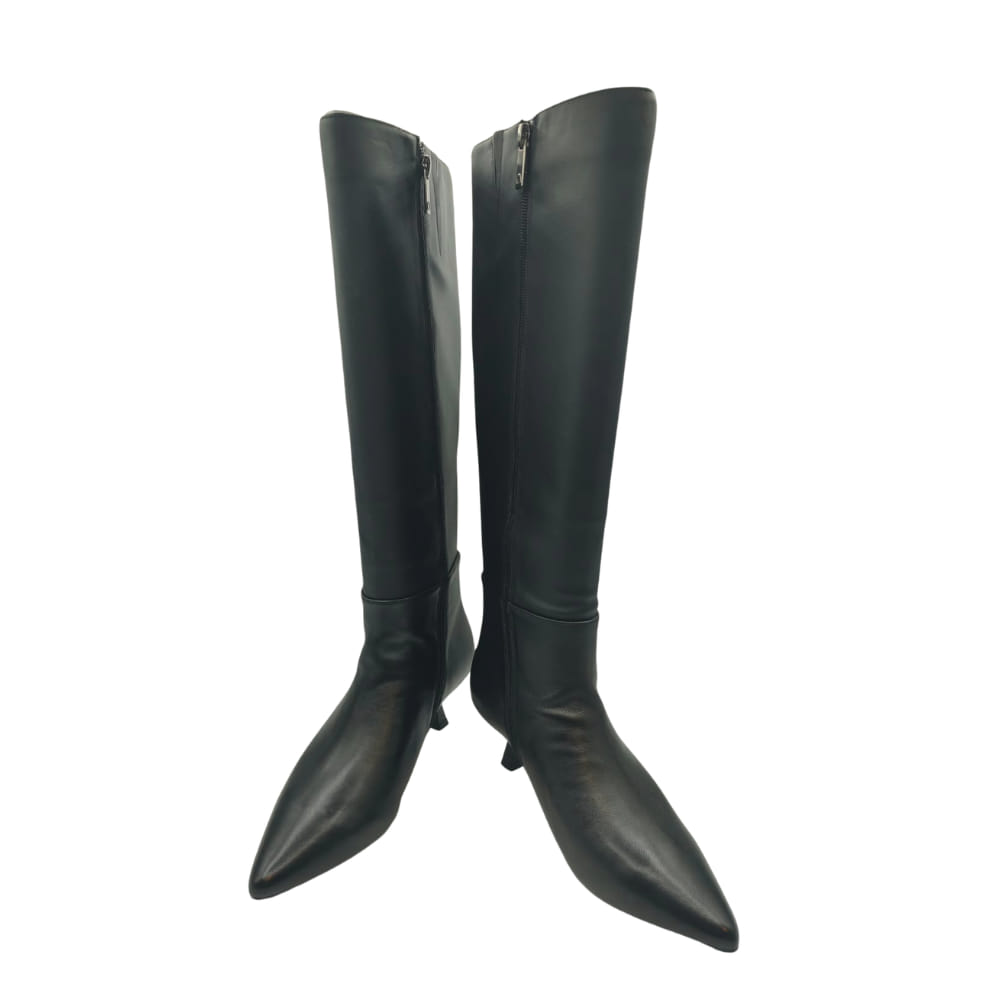 Bota alta de piel Negro con tacón Kitten medio Donna perfil de chica