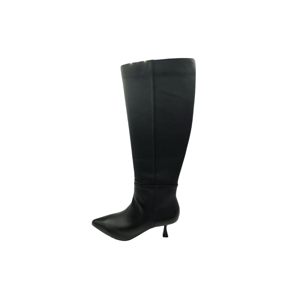 Bota alta de piel Negro con tacón Kitten medio Donna con cierre de cremallera